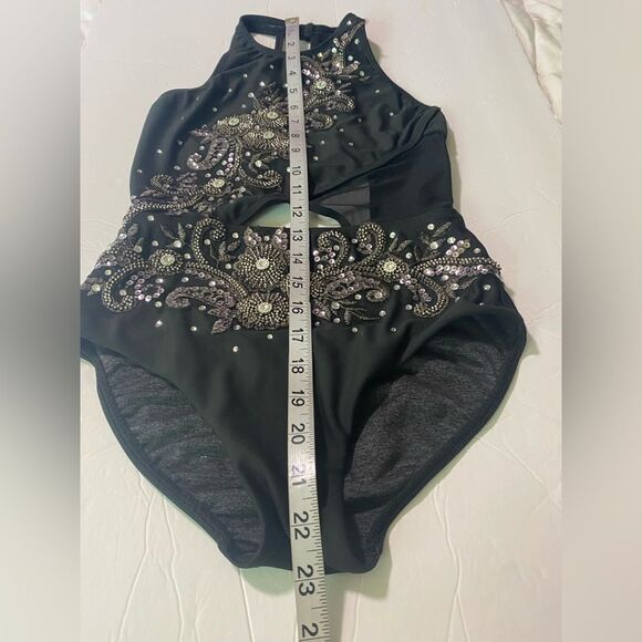 Five 5 Dance costume solo custom black leotard rhinestoned PA petite Small adult - Picture 9 of 12